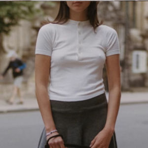 Áo Thun Tay Ngắn Dệt Kim Cổ Henry Phong Cách Scandinavia Dành Cho Nữ Mùa Xuân Hè Thường Ngày Dáng Ôm Màu Trơn Không Có Thương Hiệu