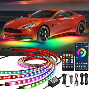 4Pcs Car Underglow Neon Accent Strip RGB Colored Decorative Light Sound Active Underbody Atmosphere Lamp APP Control
