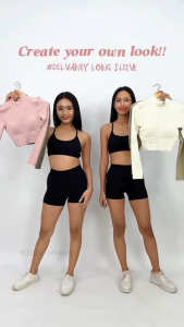 DELVANEY LONG SLEEVE WITH CUP BRA (S-XL) / CROP TOP BRA YOGA PILATES GYM FITNESS WANITA
