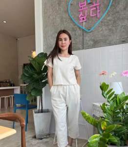 ชุดเซ็ตคอยู ผ้าฝ้ายเนื้อนุ่ม แขนสั้น