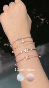 MILLENNE Made For The Night Embellished Geometric Charms Cubic Zirconia Rose Gold Bracelet with 925 Sterling Silver (TWCP-01 & MLP-01)