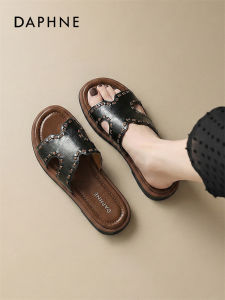 Daphne | Black Flat Womens Slippers Summer Outdoor Wear