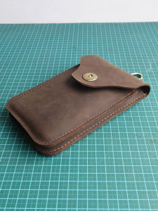 Handmade Full Cowhide Vintage Leather Belted Waist Bag for Men Large Screen Phone Pouch Retro Style Leather Goods