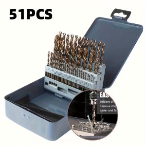 M35 HSS Twist Drill Bit Set 51Pcs 1-6mm With Storage Box Round Shank For Hardened Metal And Stainless Steel