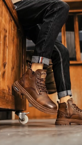 Mens Casual High-top Martin Boots Leather Work Shoes & Work Boots