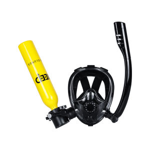 DIDEEP 0.5L Scuba Diving Tank with Full Face Snorkel Mask Support About 5-10 Minutes Lung Tank Sub Mask for Snorkeling Underwater Exploration