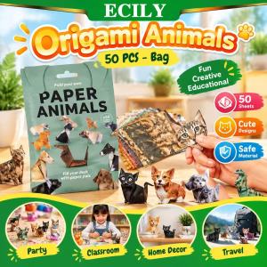 ECILY  1/2/3pcs  50 Sheets DIY Origami Paper Kit Pre-printed Folding Lines Cute Animal Cat Dog Craft Set For Kids Adults Desktop Decoration Stress Relief Toy Gift