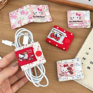 Sanrio | Sanrio Hello Kitty Leopard Print Denim Fabric Data Cable Storage Clip Charging Cable Wired Earphone Brush Storage Gifts for Girl
