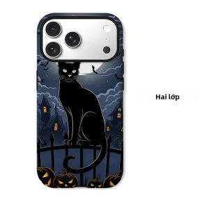 Ốp Điện Thoại Hình Cảnh Mèo Đen Halloween Cho iPhone - Vỏ Mềm Chống Sốc Hai Lớp Chống Trầy Xước Tương Thích Với Nhiều Mẫu Máy