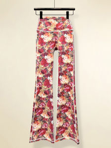 กางเกงโยคะเอวสูงลายดอกไม้สำหรับผู้หญิง กางเกงขายาวทรงหลวม ทรงขากระบอกสีสันสดใส สำหรับออกกำลังกายและฟิตเนส ฤดูร้อน 2023