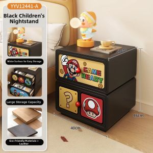RUIDEDAN | Cartoon Leather Real Wood Two Drawer Bedside Table