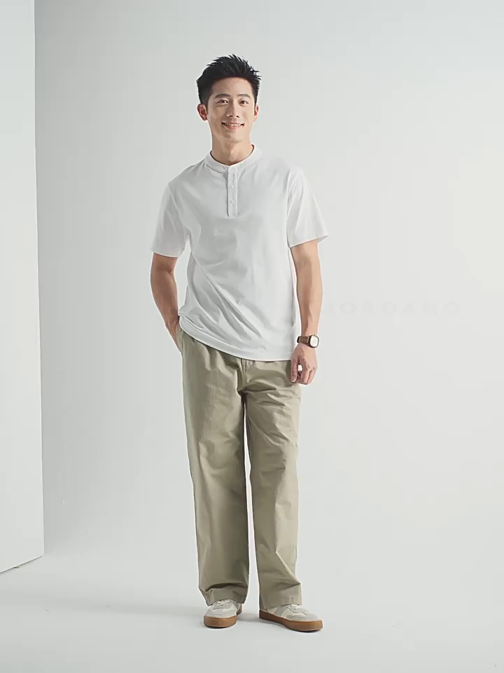 Giordano Online Exclusive Mens Cool Touch Henley Collar Short Sleeve Tee 18025002