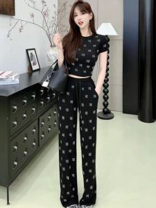 Fashionable Ice Silk Drill Set with Top And High Waist Pants Cool Sensation Womens Clothing Justcc Cardka Design Summer Outfit