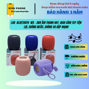Loa Bluetooth Cầm Tay Mini WSTER WS-309 Nghe Nhạc Hay Chống Va Đập Chống Nước Cao Pin 1000 mAh Quai Cầm Tay Tiện Lợi Có Đèn Led BH 5 Năm