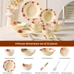 Mewah & Selamat Set Pinggan Mangkuk Seramik dinner wedding microwave gifts Retro Ceramic Tableware Underglaze Color Design Household Rice Bowl Soup Bowl Salad Bowl Plates Complete Dinnerware Set ceramic