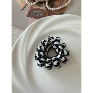 South Korea Retro Thick Large Phone Line Hair Ring Womens Seamless Black and White Hair Band Lazy Elegant Balls Head Rope