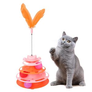 Interactive Cat Toy Tower Kitten Turntable Track Roller Balls Toys With Feather Pets Training Supplies Toy For Cat Tower 2026
