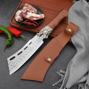 Dao chặt xương gà vịt dao làm bếp đa năng dày dặn cán nhựa vân gỗ đầu rồng chắc chắn kèm bao da