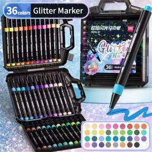 deli | 24/36/48 Colors Metallic Glitter Markers for DIY Crafts Making Drawing Scrapbooking Supplies Rock Wood Glass Fabric