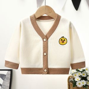 Childrens Long Sleeve Knitted Sweater Casual Embroidered Open Cardigan Spring Autumn Seasonal Outerwear for Boys And Girls