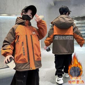 Thickened Fleece Winter Jacket for Boys Warm Casual Style Polyester Fiber Parka Coat with Hood Zipper Closure Boys Winter Clothes