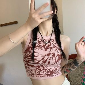 Áo Ba Lỗ Không Tay Ngắn Phong Cách Mỹ Cổ Điển Dành Cho Nữ Mùa Hè Ngọt Ngào Cay Nồng Màu Hồng Áo Khoác Ngoài Thể Thao Không Tay Ngắn