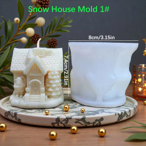 3D Christmas Snowhouse Candle Silicone Mold for DIY House Ornaments Plaster Resin Mold Reusable Festive Candle Making Mold