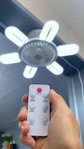 E27 Ceiling Fan with Light Socket Fan Light with Remote Control Ceiling Fan Foldable 6 LED Light 3 Blade Electric Fan Ceiling Lights for Home Office Living Room