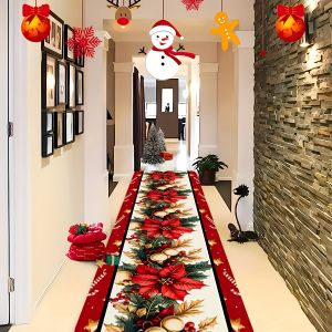 VIKAMAB Christmas Rug｜Non-Slip & Machine Washable Christmas Floral Bell Pattern Bedroom Hallway Living Room Holiday Decor