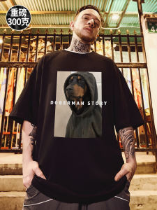 plus Size American Style Short Sleeve T-Shirt 300g Heavyweight Pure Cotton Black round Neck Mens plus Size Half Sleeve Trendy Top