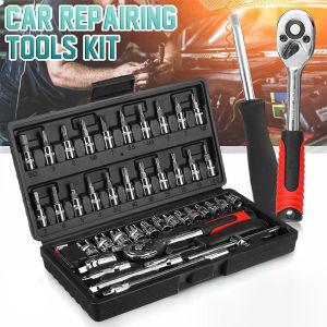 ZCAUTO 46 pcs Obeng Ratchet Soket Kunci Cincin Soket Kit Alat Perkakas Rumah Alat Perbaikan Sepeda Motor