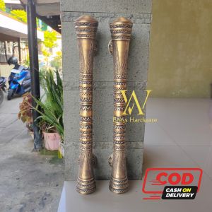 Handle Pintu Rumah Kuningan Motif Godo Ukir Antik 62 cm 2 Pcs