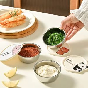 5Pcs 170ML Stainless Steel Sauce Cups with Lid Small Condiment Containers Reusable Leak-proof Ketchup Salad Storage Box Kitchen Gadgets