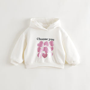 Marc&Janie | Heart Print Loose Fitted Hooded Fleece Kids Jacket
