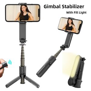 Handheld Gimbal Stabilizer Selfie Stick with Stabilizer Phone Stabilizer with Fill Light Phone Stand Holder Tripod for Mobile