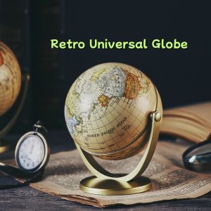 Rotating Retro Earth World Globe Map Ball Decorative Rotating Earth Globe with Base Miniatures Gift Office Gadgets
