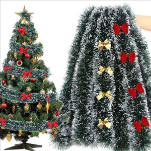 YESPERY 200cm Christmas Tinsel with Bowknot Ribbon Garland Christmas Tree Ornaments Party Wall Door Christmas Decoration