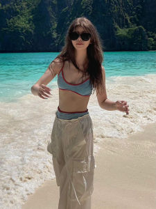 Retro High Waist Slimming Belly Cover up Bikini Womens Thermal Spa Swimming Suit Small Chest Gathered Strapless Swimwear