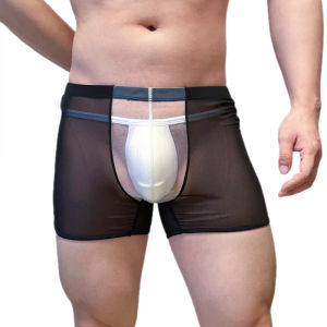 ชุดชั้นในผ้าตาข่ายระบายอากาศผู้ชายกางเกงบ็อกเซอร์ยางยืดโปร่งใสบางเฉียบเซ็กซี่4สีกางเกงในผู้ชาย