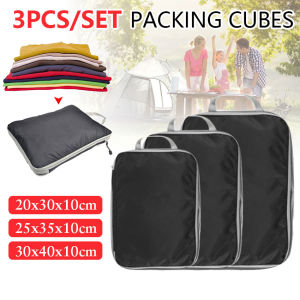 3Pcs/set Waterproof Compressible Packing Cubes Built-in Organizer Travel Storage Bag Hand Held Zipper Bag Kit Waterproof with Double Zipper