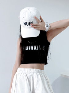 Black Vest Top for Girls Summer New Style Korean Version Cotton Sleeveless Outfit Childrens Trendy Crop Top Girls Clothing