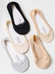 Clemdorf Flats Invisible Lace Ankle Socks Women Pure Cotton Non-Slip Tight Black Skin Color Foot Sock Export German