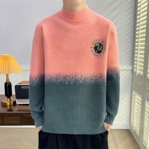 ROMON | Lomond Mens Half High Collar Sweater Autumn Winter New Fashion Gradient Color Casual Thick Warm Knitted Base Shirt