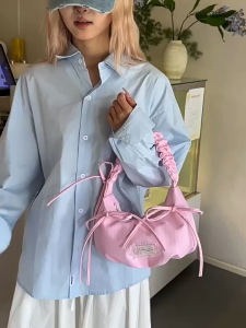 SEA YADOU  กระเป๋าสะพายไหล่ออกแบบจับจีบกระเป๋าใต้วงแขนกระเป๋าเกี๊ยวแมทช์ง่ายกระเป๋าสะพายไหล่เรียบง่ายกระเป๋าถือโบว์