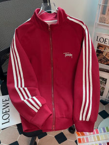 เสื้อแจ็คเก็ตฮู้ดซิปหลวมๆ สีแดง สำหรับผู้หญิง ฤดูใบไม้ผลิ 2024 เสื้อคลุมกันหนาวสไตล์เกาหลี ปกติ แขนยาว ปกติ