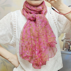 Fashionable Silk Scarf Korean Style Printed Thin Womens Shawl Long Rectangle Shape Spring Autumn Season Decorative Accessory