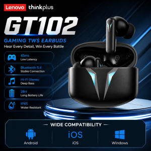 Lenovo | Lenovo GT102 Wireless E-sports Headset TWS Bluetooth 6.0 Earphones Music Gaming Earbuds 50ms Ultra-low Latency HD Voice Calls