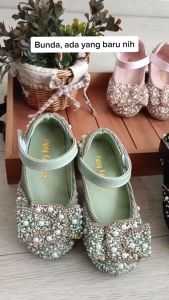Sepatu Flat Anak Perempuan Elegan Pita Mutiara Gaya Korea - Import Premium