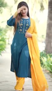 [PRE-ORDER] Size S to 3XL Rayon Slub Kurti with palazzo and Dupatta Set~ Delivery Lead Time : 10 days