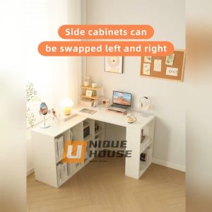 Meja Belajar Computer Table L Shape Table Study Table Office Table with Side Cabinet Writing Table with Bookshelf Home Office Desk
